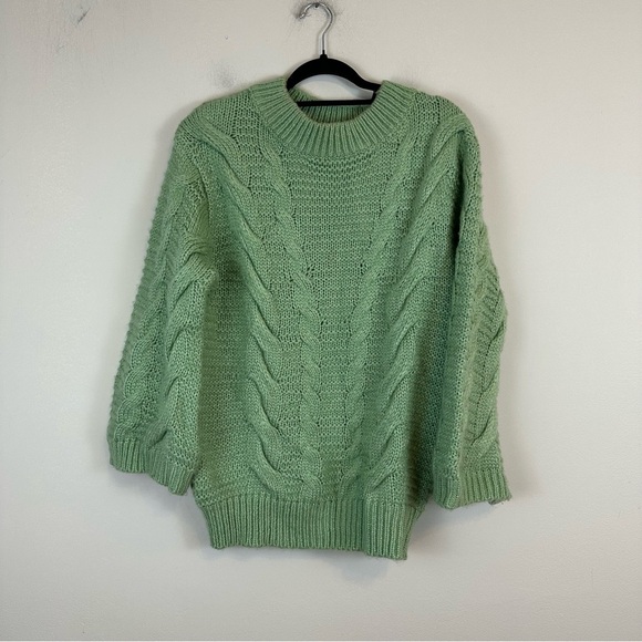 Princess Polly | Light Green Chunky Cable Knit Oversized Pullover Sweater M/L - Picture 1 of 6